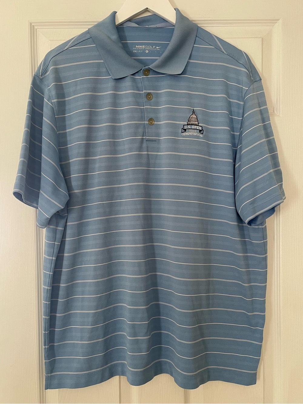 Nike Golf Light Blue Striped Men's Polo Shirt 2011 US open XL